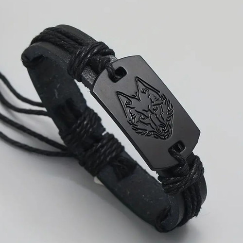 Wolf Head Leather Bracelet modern new black