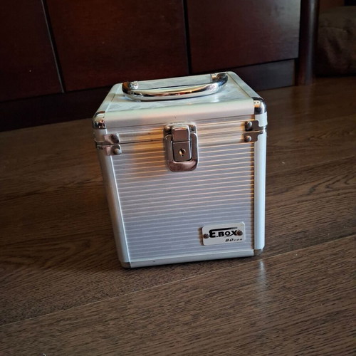 Small iron case like new, safe with black leather interior