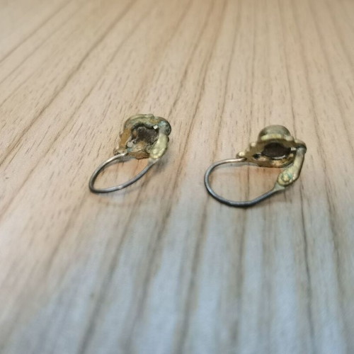 Authentic Art Deco antique earrings with patina and stone