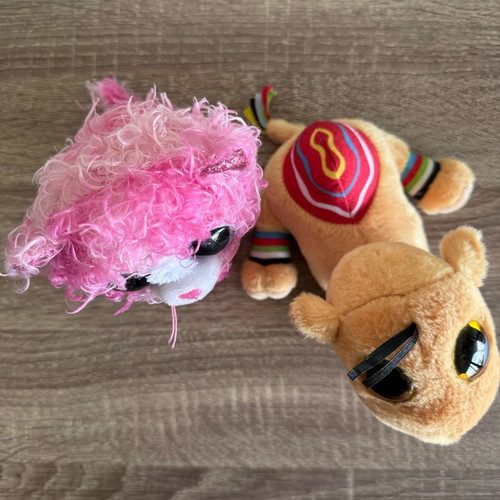 Beanie Boos Reagan cat and Jamal camel plush toys used, 15 cm