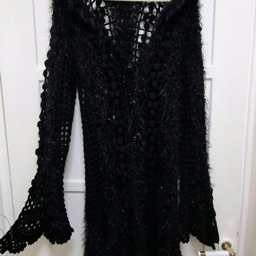 Knitted cardigan with hood and buttons size M like new, black