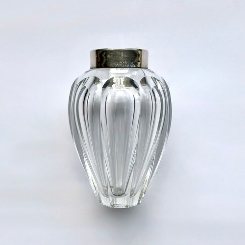 Crystal Miniature Vase with Silver Rim 835 like new