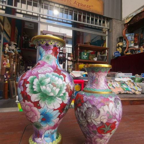 Cloisonne vases vintage used with minor wear marks