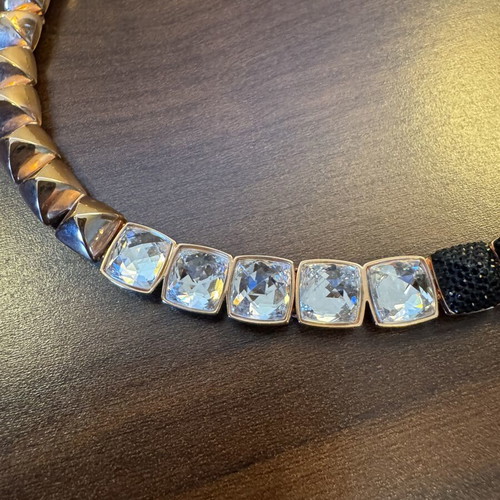 Swarovski Rose Gold Crystal Statement Necklace with Clear and Black Crystals