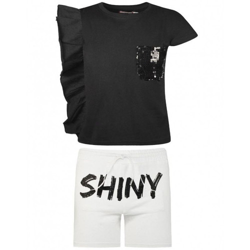 Energiers Girl's Summer Set No 10 Black Top with Sequins & White Shorts New