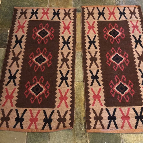 Set of 4 used traditional wool kilims Greek weaving