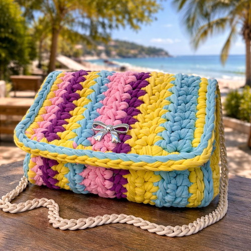 Rainbow Charm handmade knitted crossbody bag new, multicolor