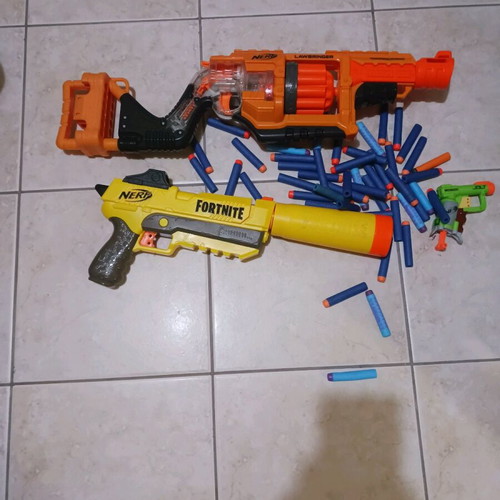 Nerf Jolt, Fortnite and Lawbringer used, excellent condition with darts