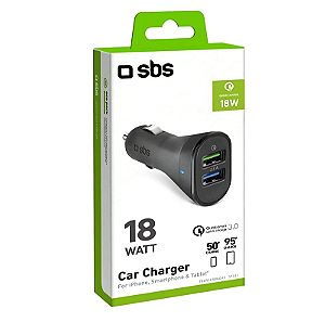 σφραγισμένος, εγγύηση, διπλός φορτιστής αυτοκινήτου SBS USB car charger - Quick Charge 3.0 18W 2.1A