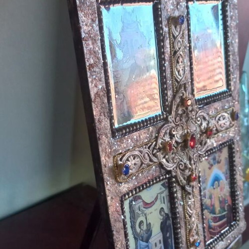 Handmade wooden icon new, earthly life of Theotokos 35×24 cm