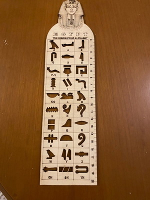 Wooden ruler with hieroglyphic alphabet of Egypt new