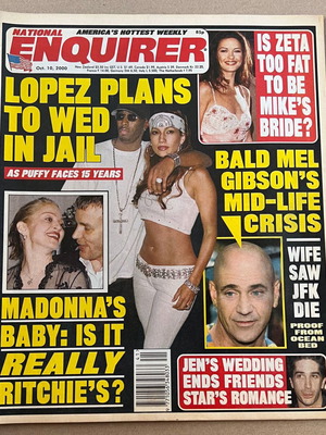 Εφημερίδα National Enquirer Οκτώβριος 2001 σε πολύ καλή κατάσταση με Madonna και Jennifer Lopez στο εξώφυλλο