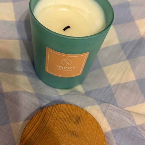 Misa Talc and Musk Candle like new, powder cotton scent in glass jar