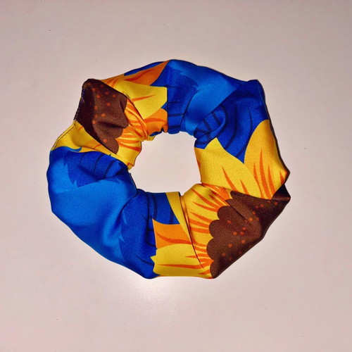 Scrunchie hair tie Syros new, blue floral satin