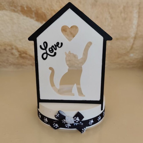 Handmade Cat Candle Holder Porcelain White Black