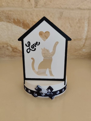Handmade Cat Candle Holder Porcelain White Black