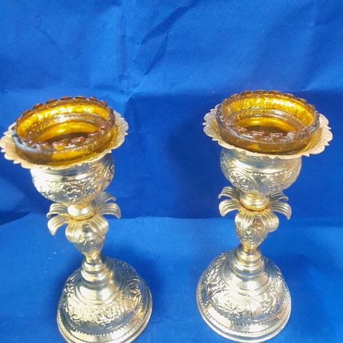 Set of gilded altar candles new for holy table