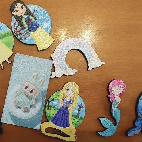 Wooden printed elements new, set of 10 pieces