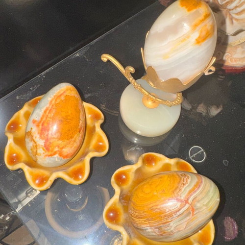 Vintage Onyx Egg Collection with Decorative Bases, Like New