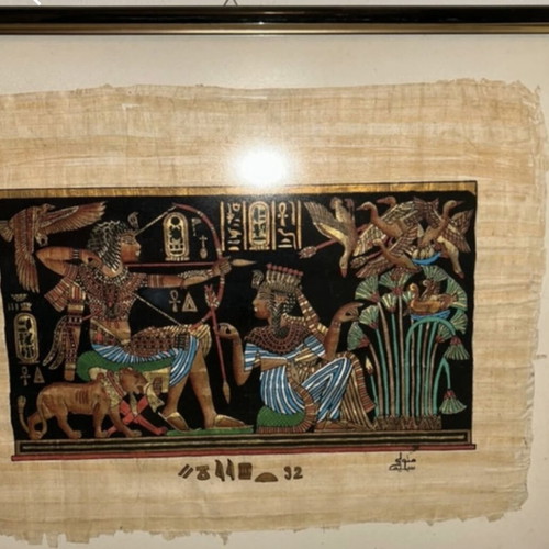 Ancient Egyptian papyri in frame like new, set of 2 pieces