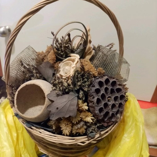 Basket with dried flowers used, height 31 cm