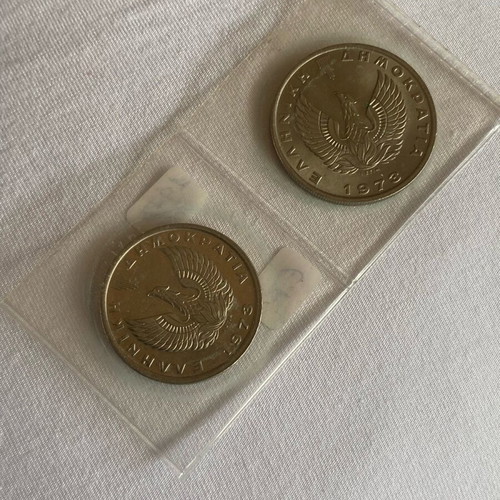 5 and 10 Drachma coins 1973 used, extra fine