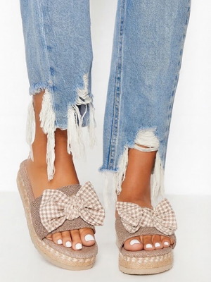 Boho sandals with bow, size 38, beige and brown