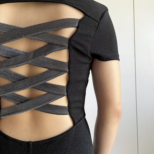 Black midi dress with open back used, slightly shiny, Tally Weijl