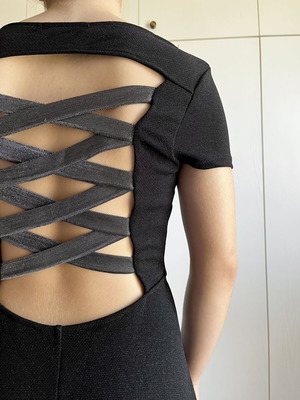 Black midi dress with open back used, slightly shiny, Tally Weijl