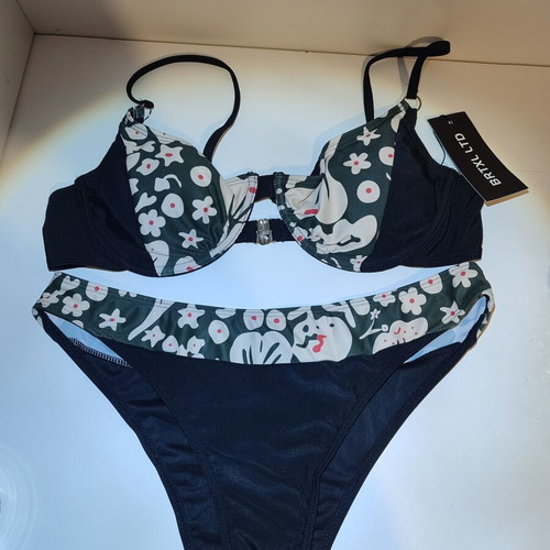 Black printed bikini with underwire