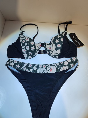 Black printed bikini with underwire