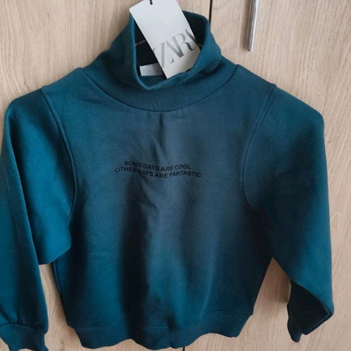 Zara cropped turtleneck sweatshirt new, blue/teal kids