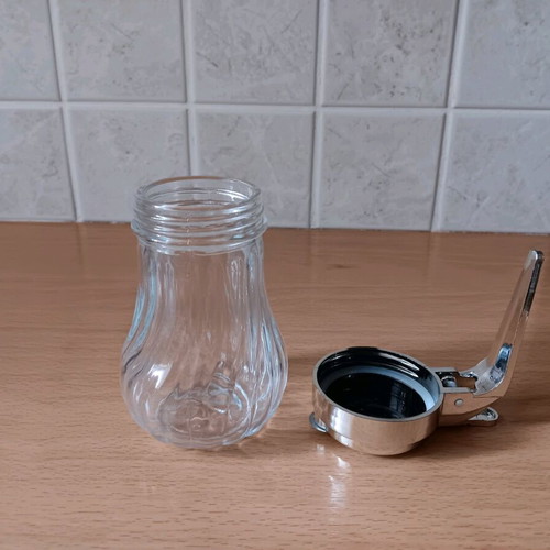Glass honey jar like new with chrome lid 200 ml