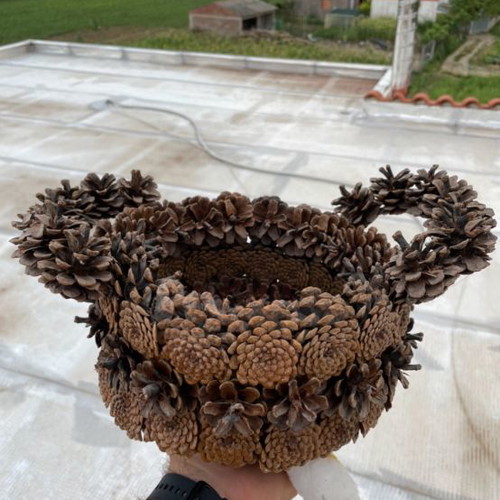 Decorative basket used made of pine cones