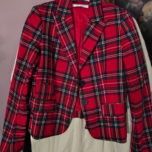 Lorna Bose tartan plaid jacket, red, wool blend