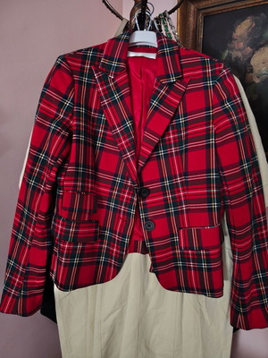 Lorna Bose tartan plaid jacket, red, wool blend