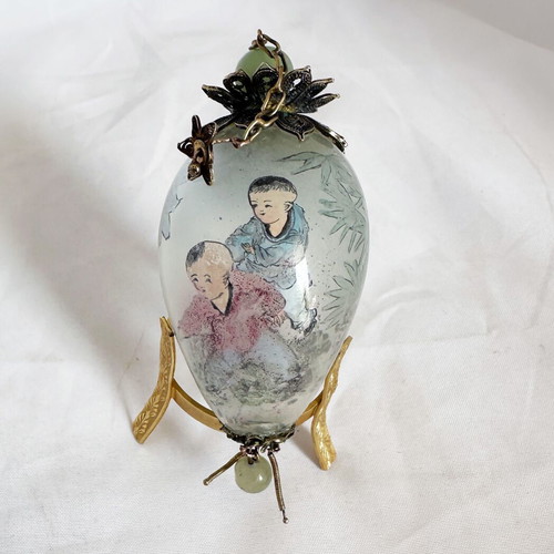 Chinese Decorative Egg Mid Century with Wooden Case used