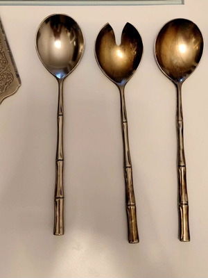 Vintage Silver-Plated Serving Set 5 Pieces Bamboo Style 1970s