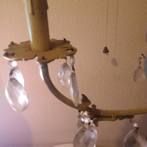 Vintage ceiling light with 4 candles and crystals used