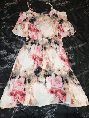 Summer mini dress used, white and pink