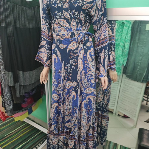 Rima Beachwear maxi kimono wrap dress, dark blue multicolor
