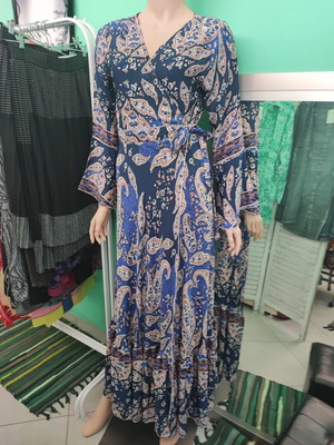 Rima Beachwear maxi kimono wrap dress, dark blue multicolor