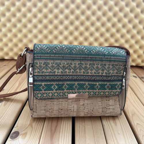Crossbody bag used, beige and brown