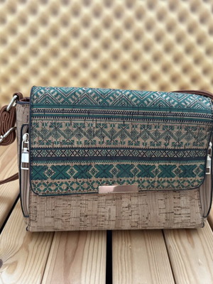 Crossbody bag used, beige and brown
