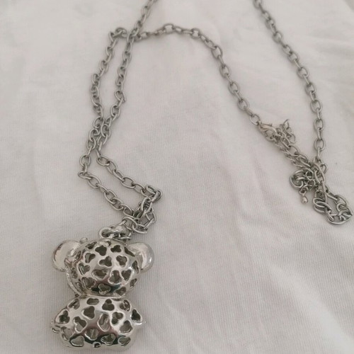 Bear pendant like new with long chain, stones and enamel
