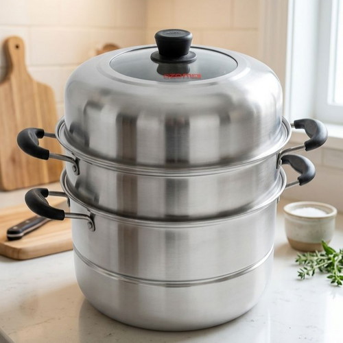 Stainless Steel Steamer like new with glass lid and 2 steam levels