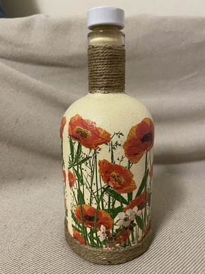 Μπουκάλι για ρακή χειροποίητο vintage decoupage γυάλινο 700ml καινούργιο