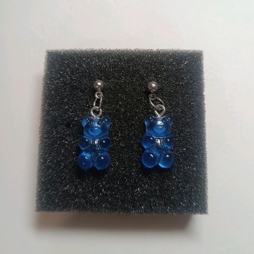 Earrings with acrylic bear new, blue transparent