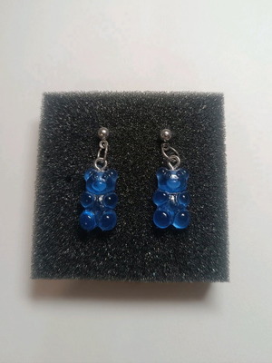 Earrings with acrylic bear new, blue transparent