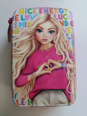 Top Model triple pencil case used, filled